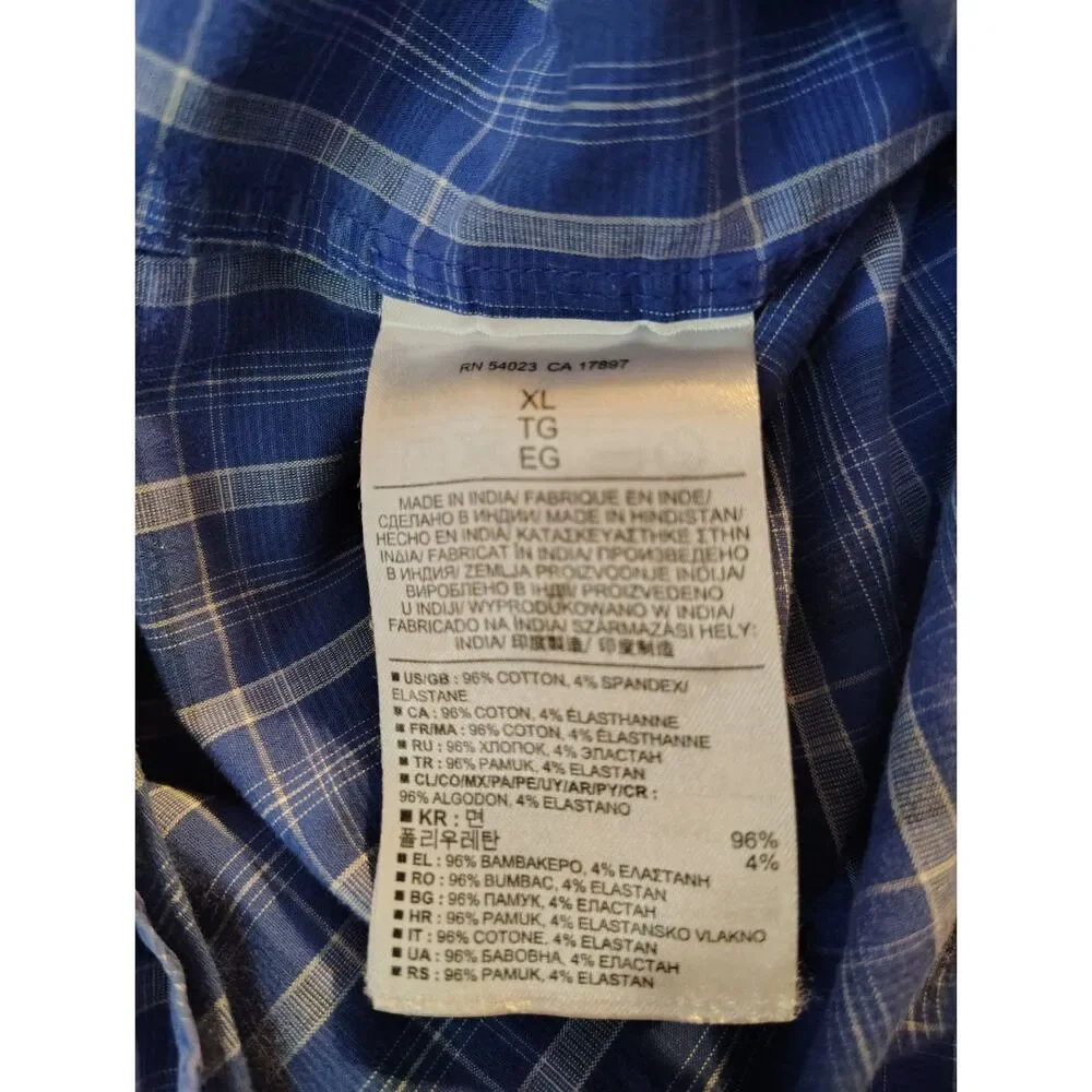 Banana Republic Slim Fit Blue Plaid Stretch Button Down Shirt Men's XL